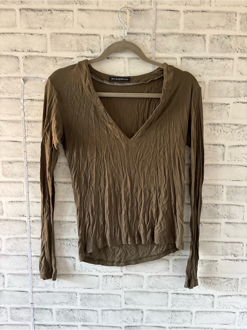 Brandy Melville Brown Crinkled V-Neck Top